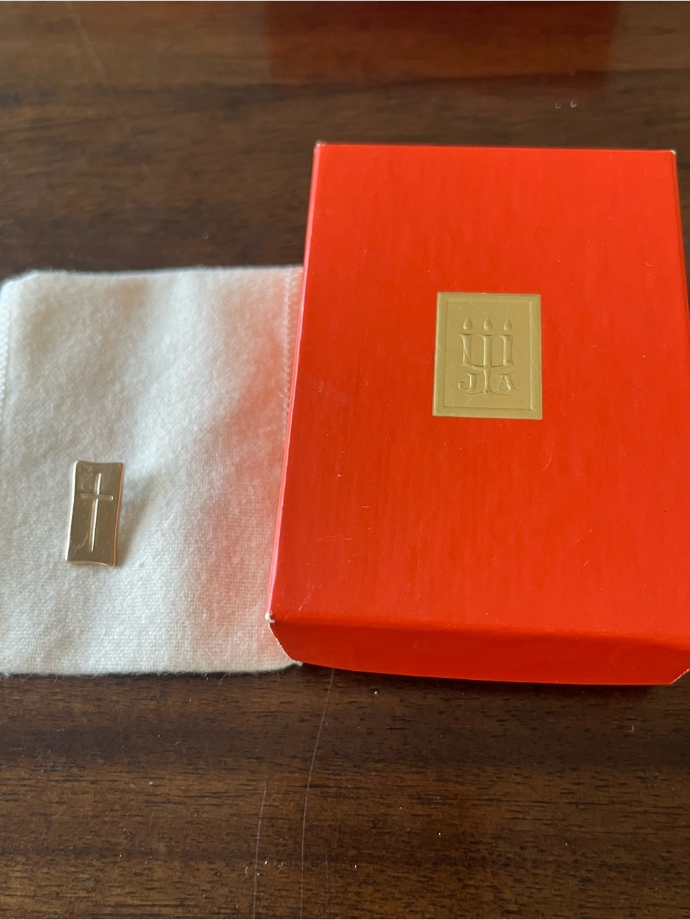James Avery Rare Rectangular Pendant with Etched Blae Cross 14k gold